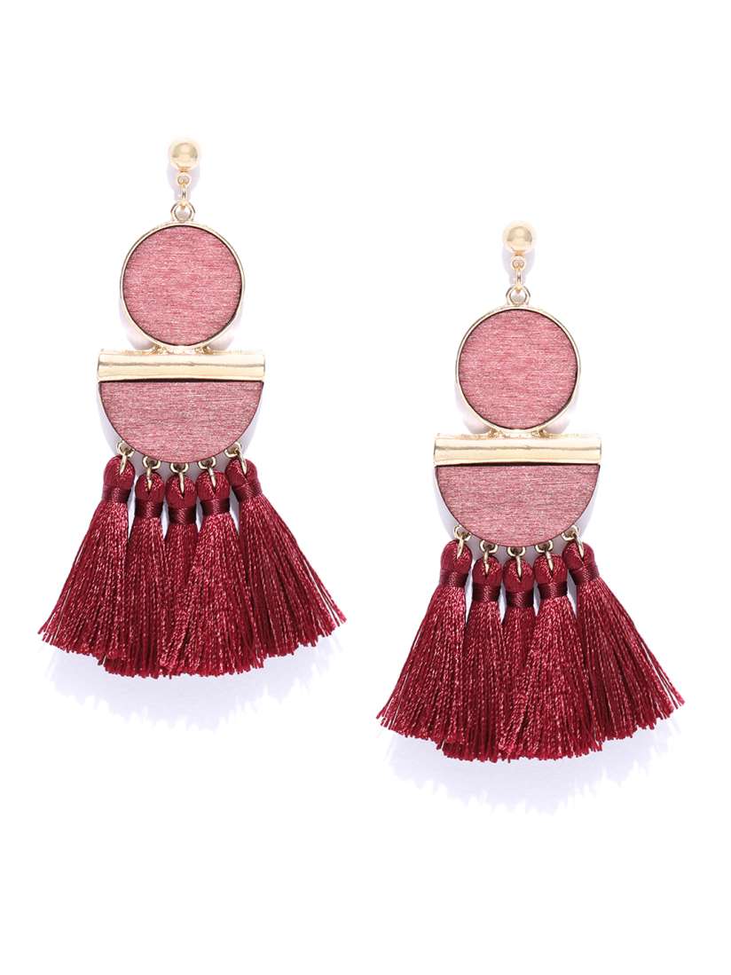 Buy DressBerry Maroon Tasselled Drop Earrings Earrings for Women 10118325 Myntra