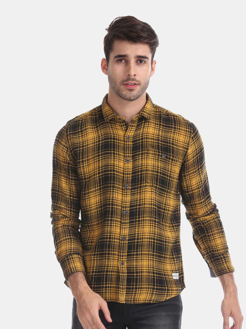 Buy Flying Machine Men Yellow Black Slim Fit Checked Casual Shirt Shirts for Men 10121139 Myntra