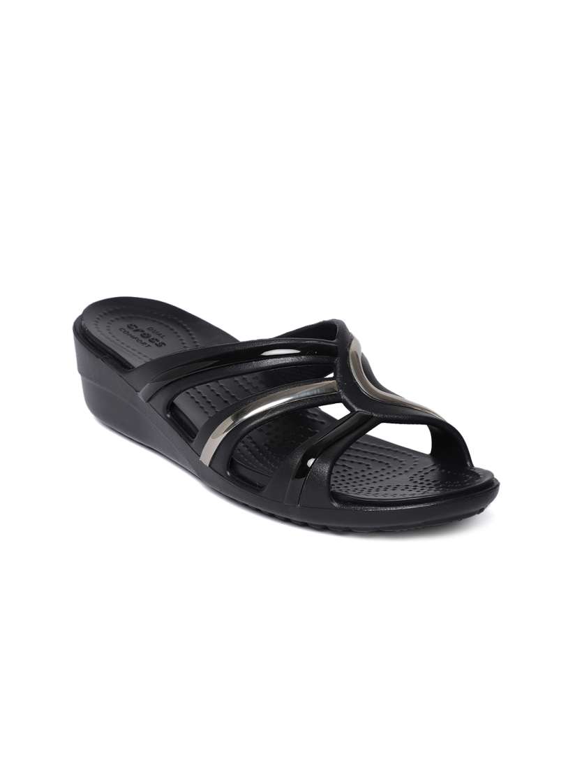 Crocs black solid open toe flats new arrivals
