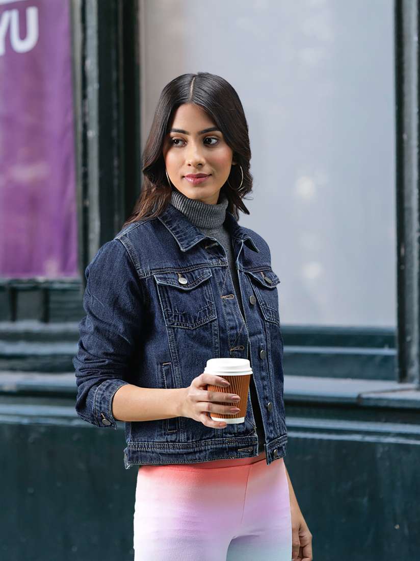 Buy Mast Harbour Women Navy Blue Solid Denim Jacket Jackets for Women 10135129 Myntra