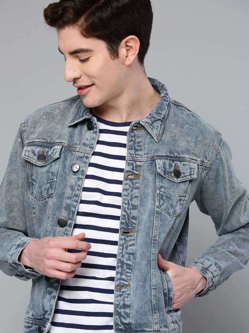 Buy Mast Harbour Men Blue Washed Denim Jacket Jackets for Men 10135155 Myntra