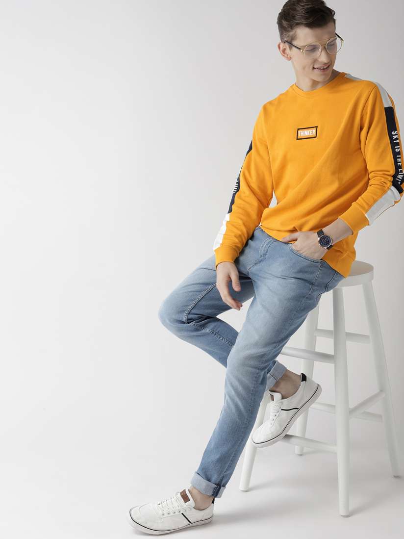 Buy Mast Harbour Men Mustard Yellow Solid Sweatshirt Sweatshirts for Men 10136733 Myntra