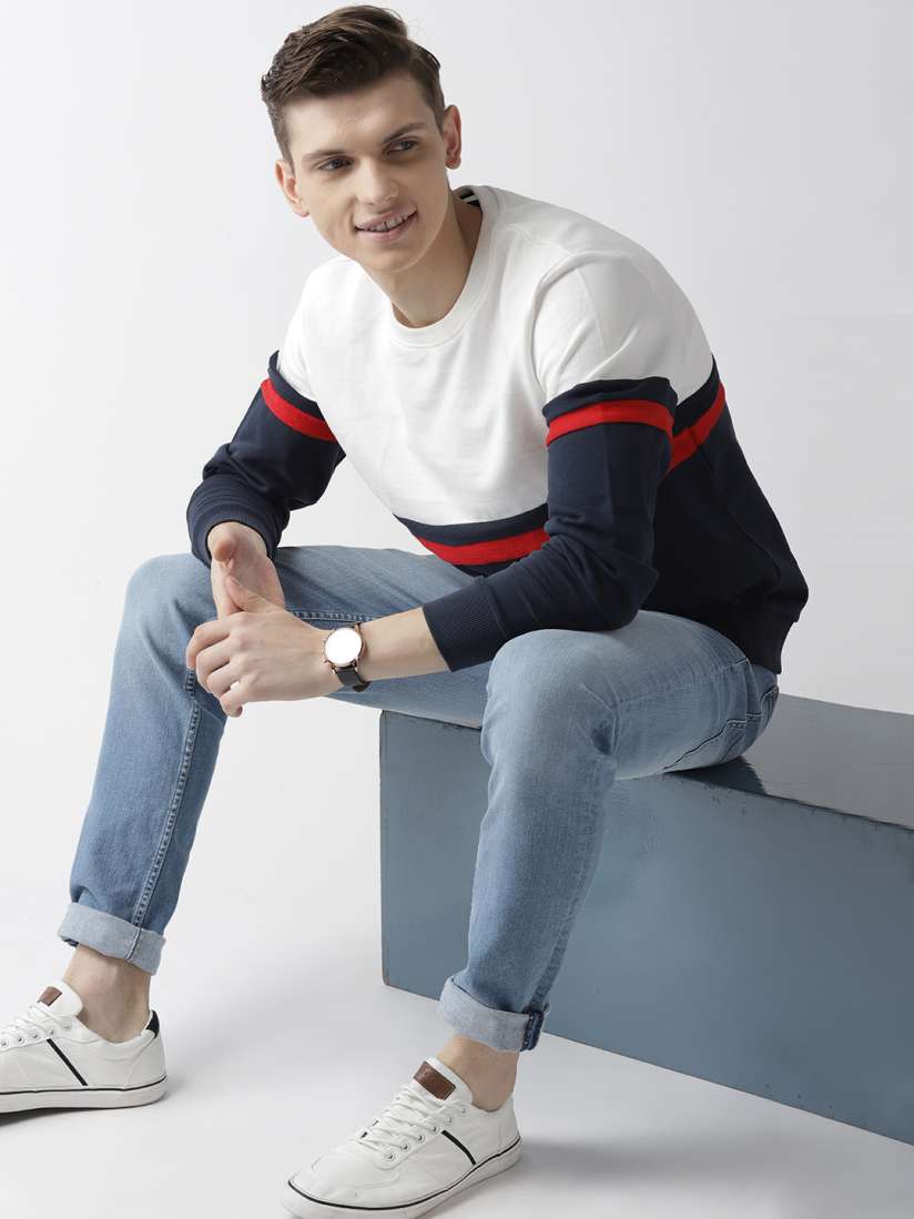 Buy Mast Harbour Men Navy Blue White Colourblocked Sweatshirt Sweatshirts for Men 10136823 Myntra