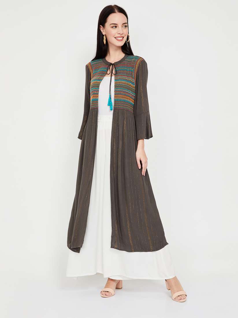 Buy Colour Me by Melange Women Grey Embroidered Ethnic Jacket Jackets for Women 10140621 Myntra