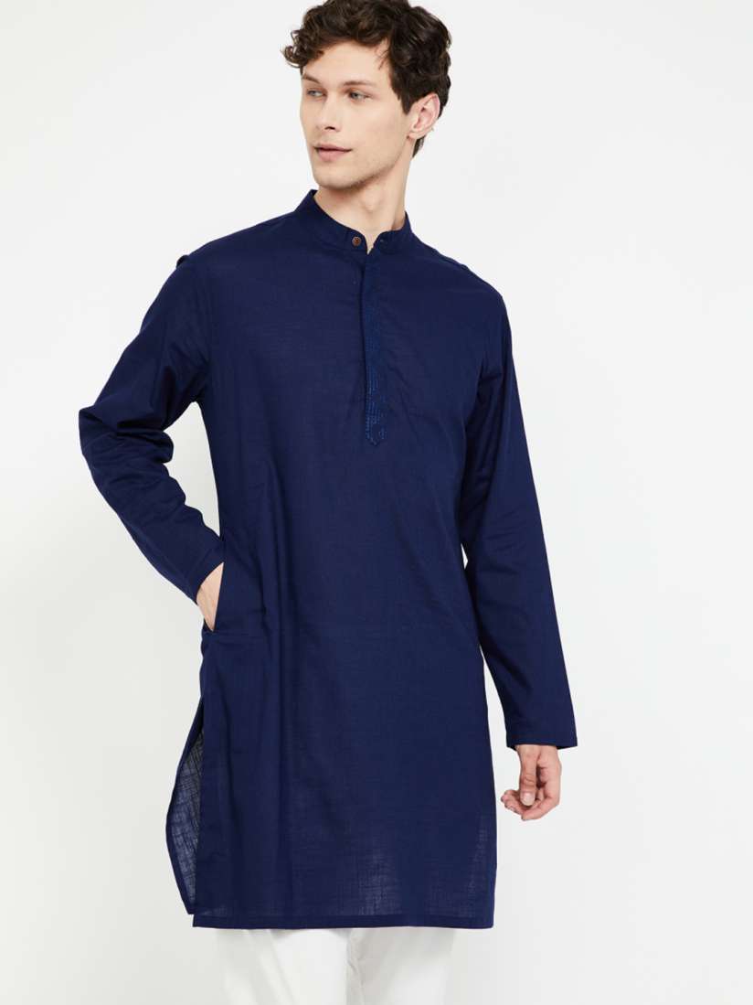 Buy Melange by Lifestyle Men Navy Blue Solid Straight Kurta Kurtas for Men 10169365 Myntra