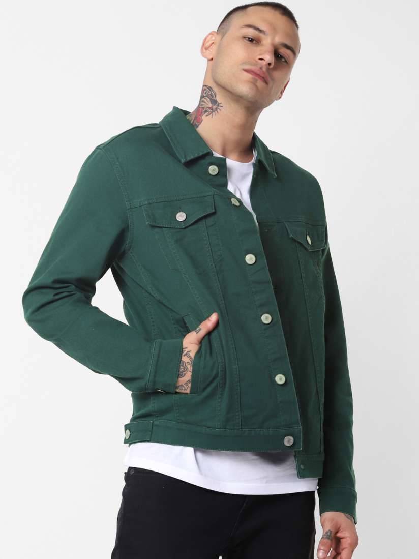 Buy Jack Jones Men Green Solid Denim Jacket Jackets for Men 10180589 Myntra