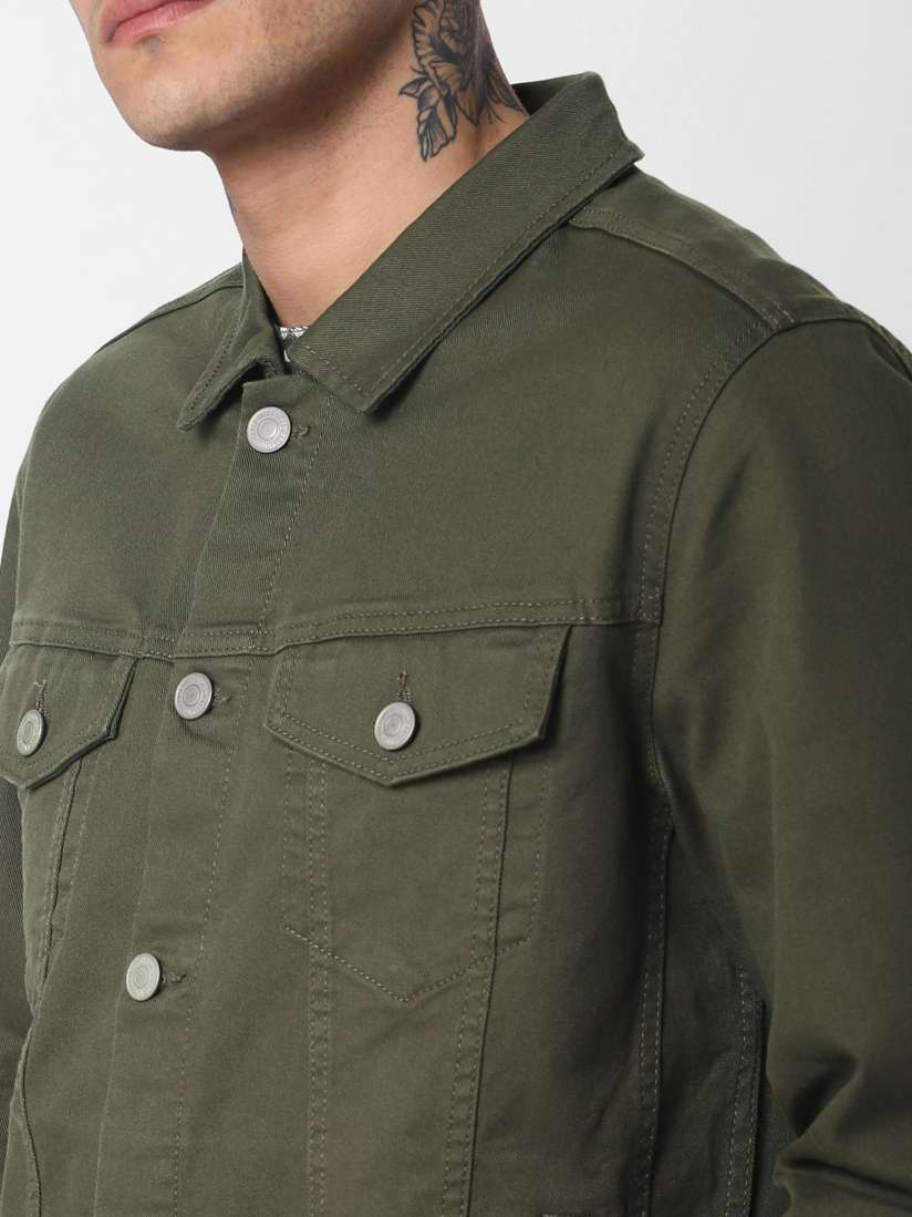 Jack and jones green denim jacket online