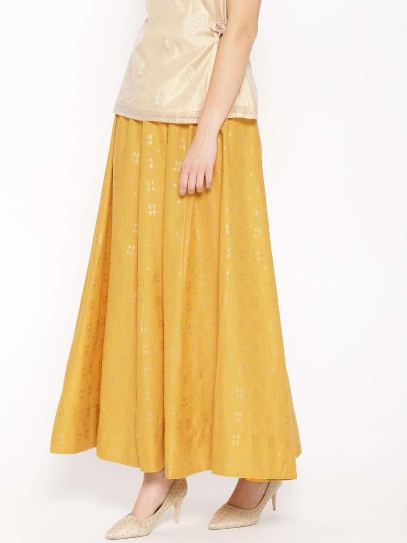 Buy AURELIA Mustard Yellow Printed Pure Cotton A Line Maxi Skirt Skirts for Women 10185257 Myntra