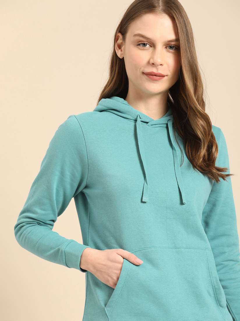 Buy ether Women Turquoise Blue Solid Hooded Sweatshirt Sweatshirts for Women 10186897 Myntra