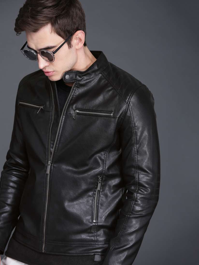 Buy WROGN Men Black Solid Biker Jacket Jackets for Men 10187203 Myntra