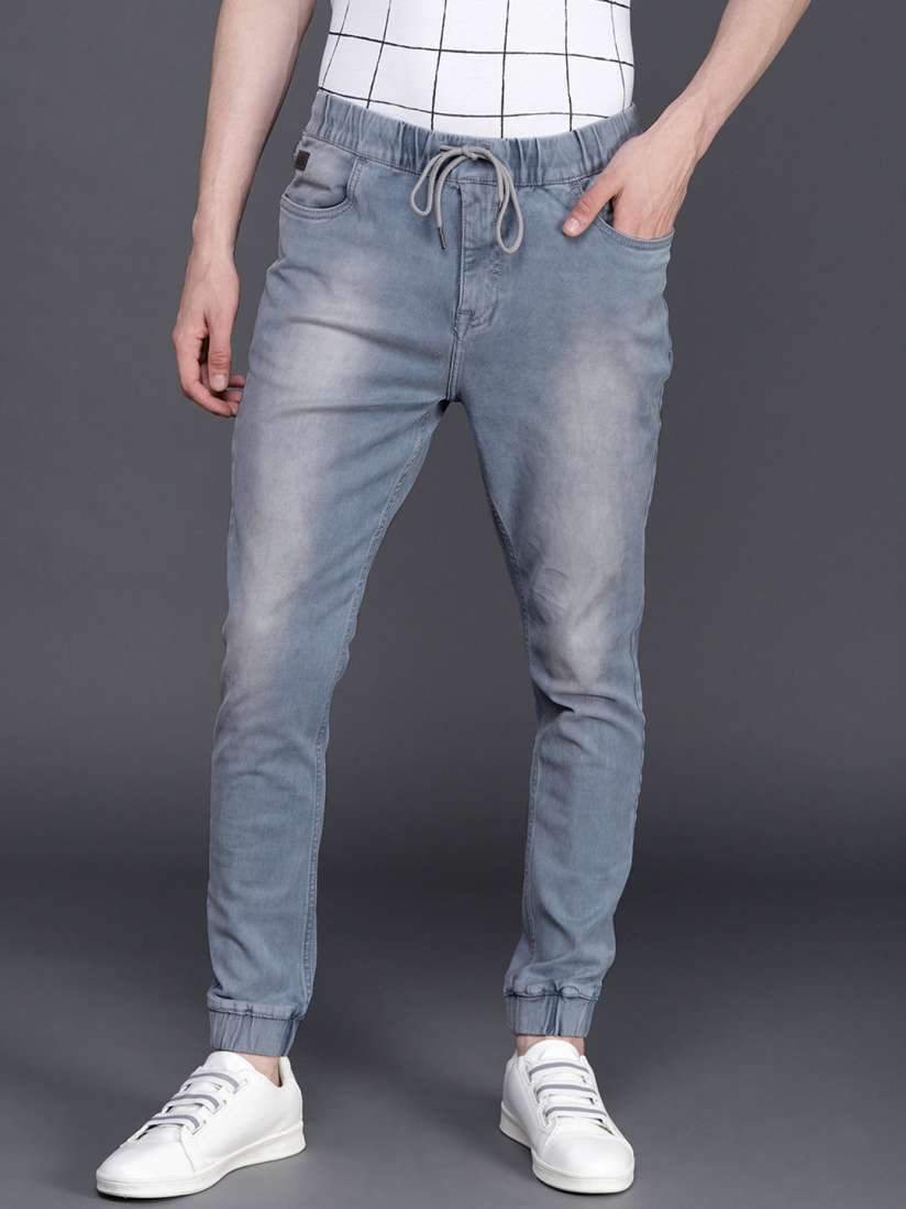 Buy WROGN Men Blue Jogger Mid Rise Clean Look Stretchable Jeans Jeans for Men 10187415 Myntra