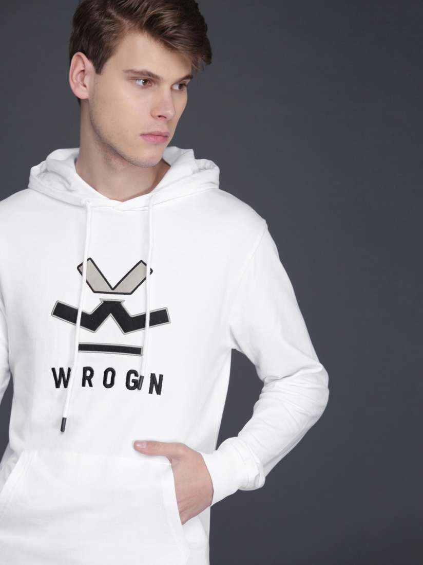 Buy WROGN Men White Slim Fit Embroidered Hooded Sweatshirt Sweatshirts for Men 10187953 Myntra