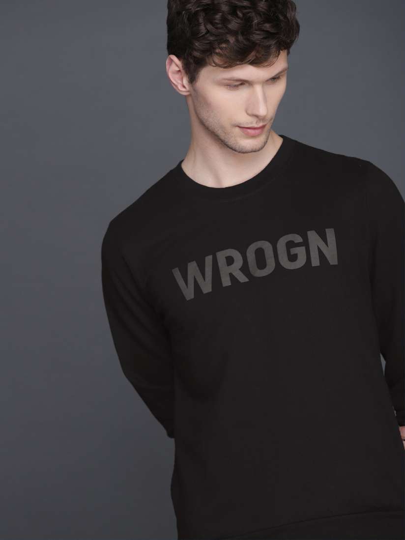 Buy WROGN Men Black Printed Slim Fit Sweatshirt Sweatshirts for Men 10187987 Myntra