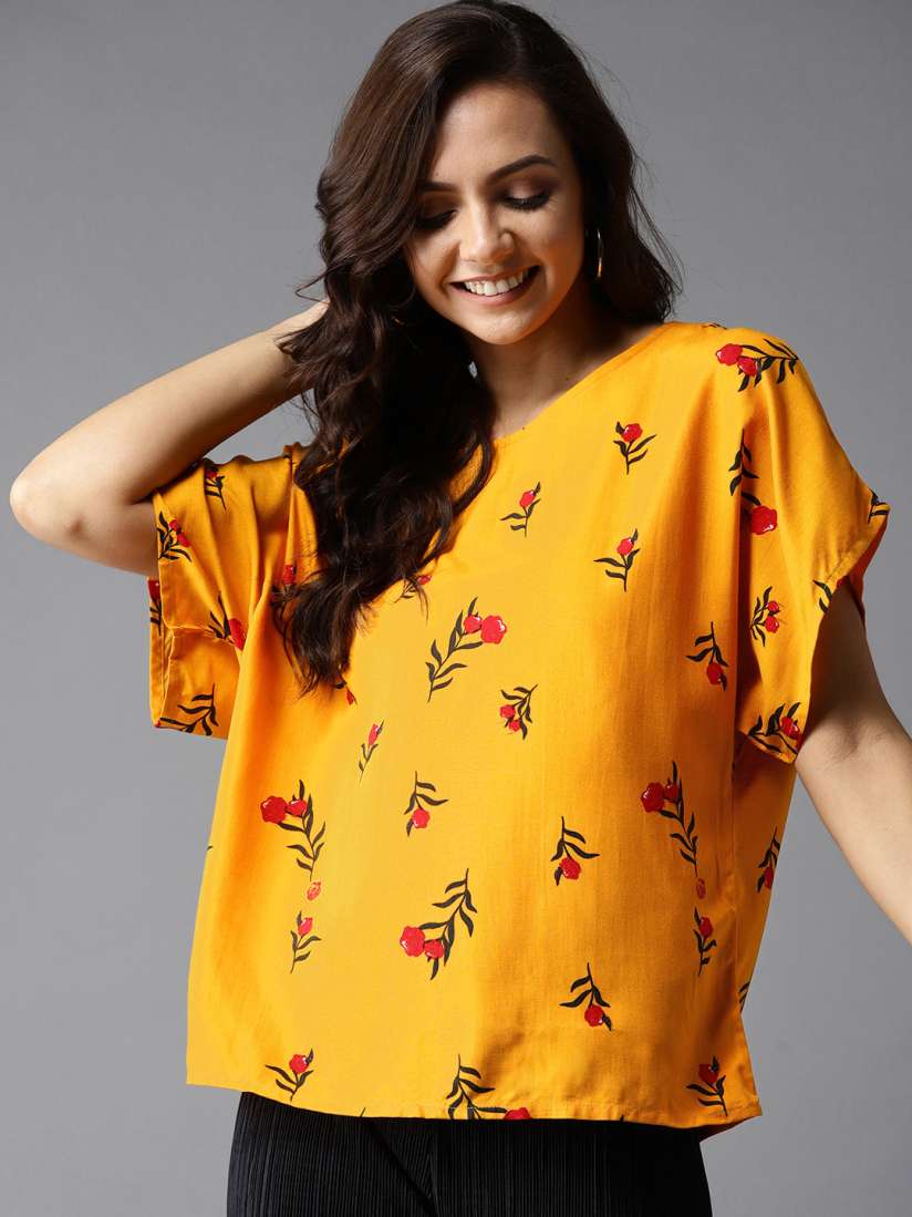 Mustard yellow floral top outlet