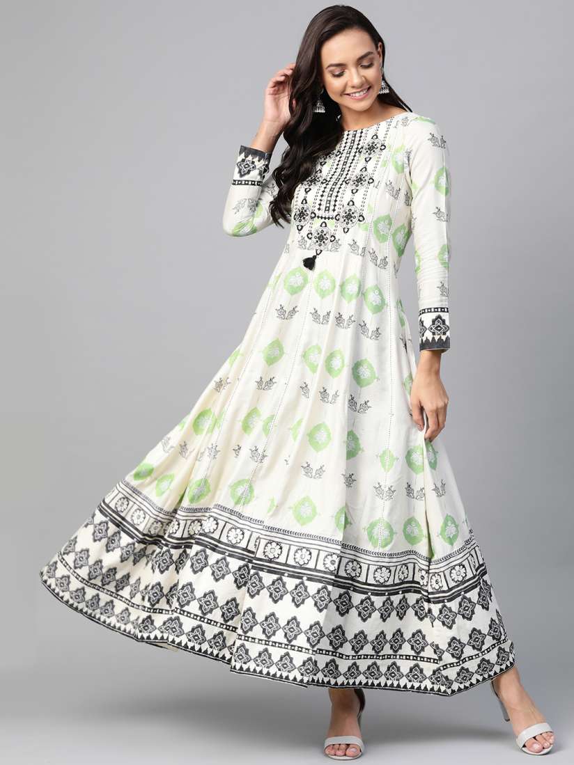 Buy W Women White Green Printed Anarkali Kurta Kurtas for Women 10206831 Myntra