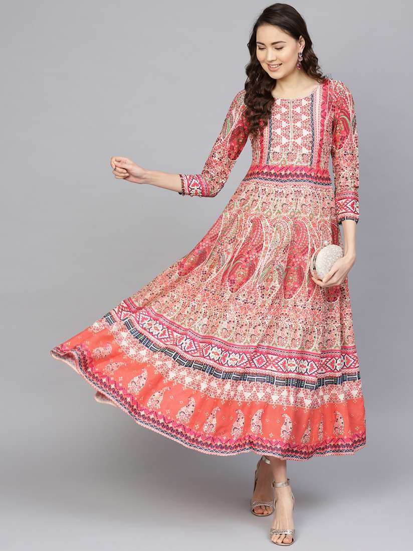 Buy W Off White Pink Ethnic Motifs Printed Maxi Dress Ethnic Dresses for Women 10207305 Myntra