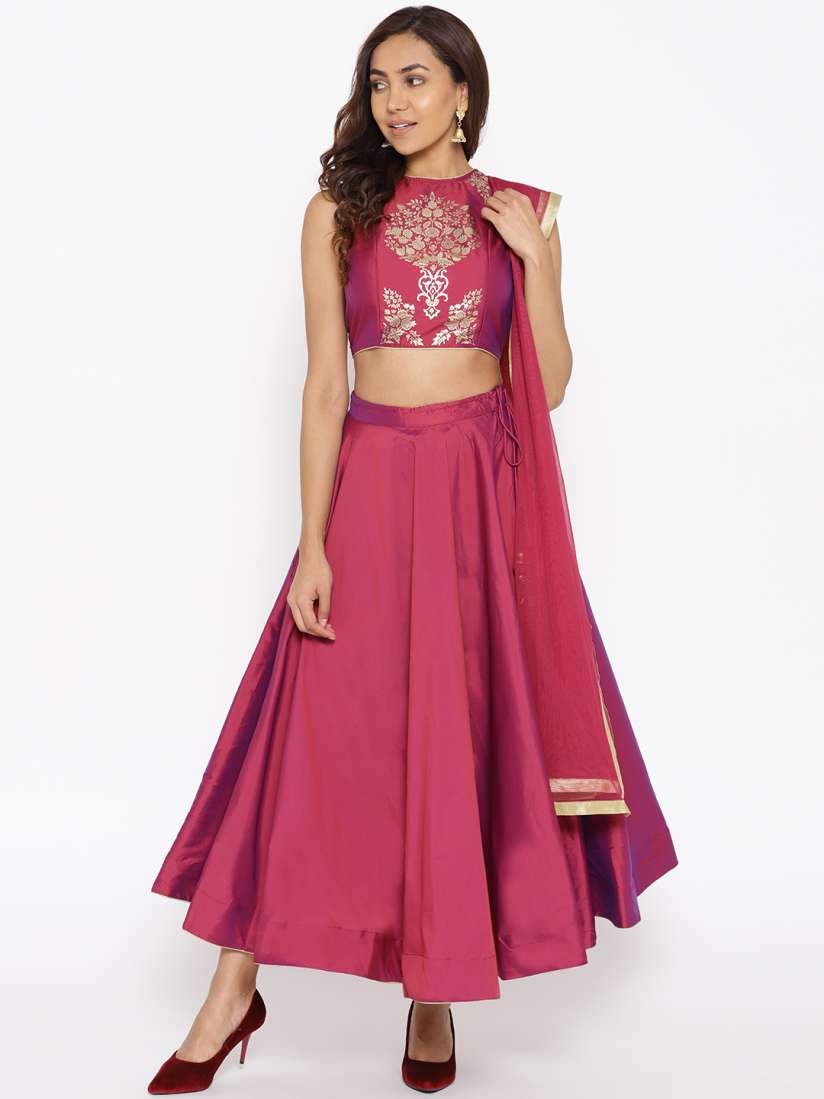 Buy Biba Women Maroon Golden Printed Ready to Wear Lehenga Blouse with Dupatta Lehenga Choli for Women 10225009 Myntra
