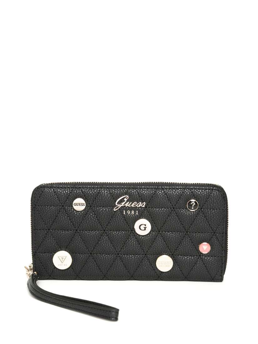 Buy GUESS Women Black Quilted Zip Around Wallet with Embellished Detail Wallets for Women 10232945 Myntra