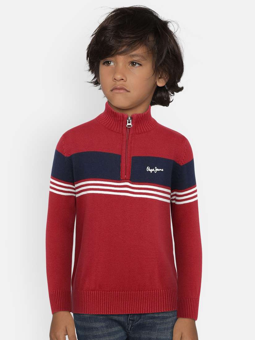 Buy Pepe Jeans Boys Red Navy Blue Placement Striped Pullover
