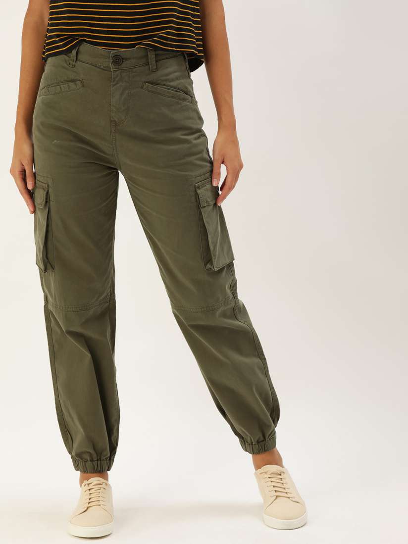 Buy Moda Rapido Women Olive Green Regular Fit Solid Cropped Joggers Trousers for Women 10259675 Myntra