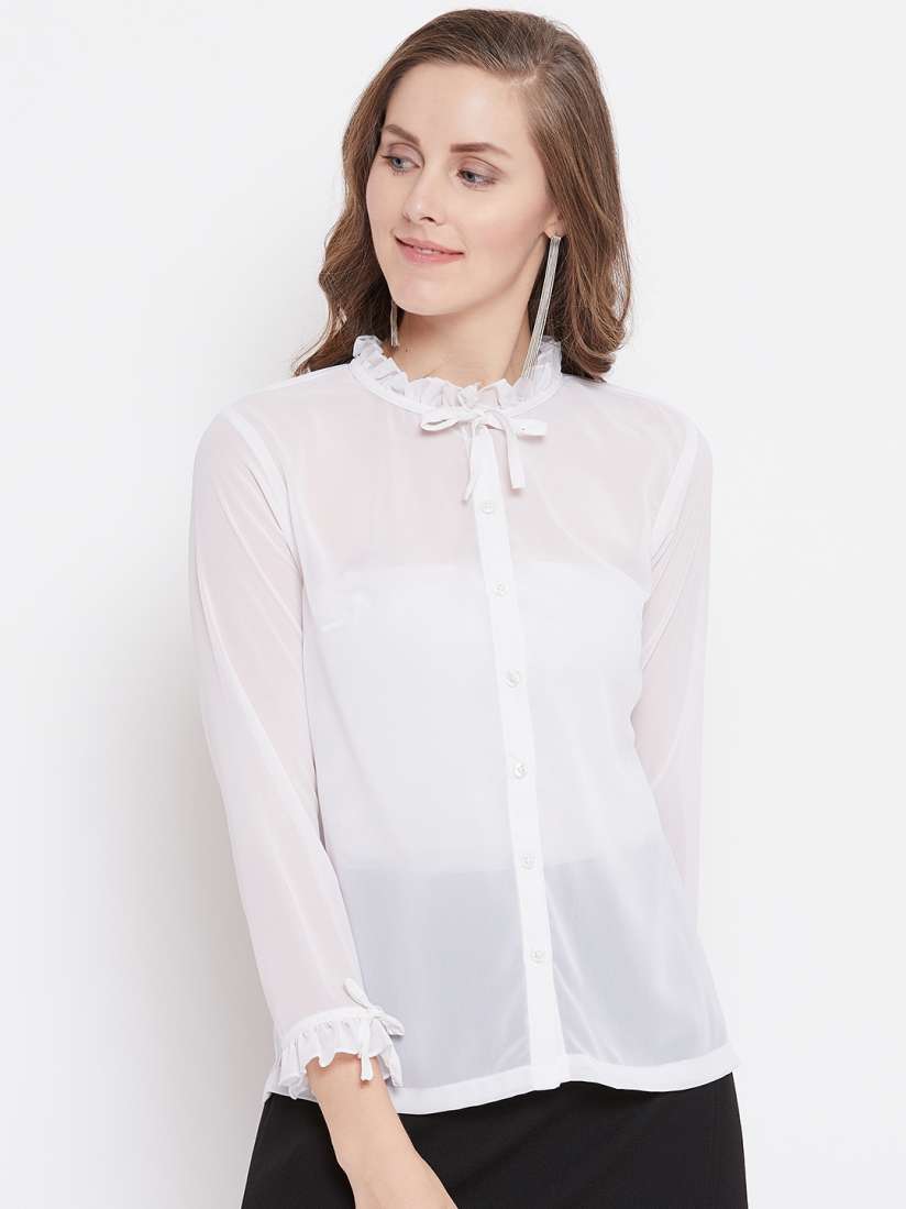 Buy Belle Fille Women White Solid Sheer Shirt Style Top Tops for Women 10261951 Myntra