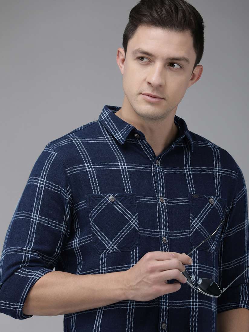Buy Pepe Jeans Men Navy Blue Checked Pure Cotton Casual Shirt Shirts for Men 10264381 Myntra