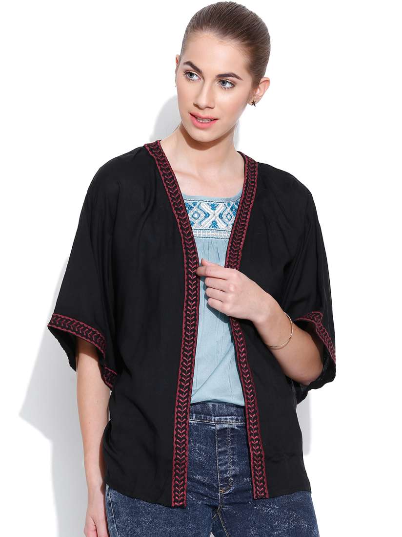 Buy Vaak Black Kimono Shrug Shrug for Women 1027342 Myntra