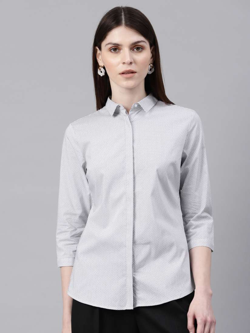 Buy Van Heusen Women White Black Regular Fit Printed Formal Shirt Shirts for Women 10287327 Myntra