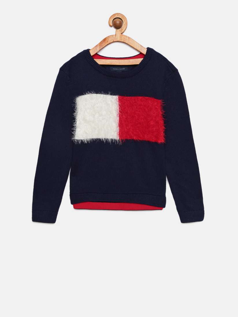 Buy Tommy Hilfiger Girls Navy Blue Red Colourblocked Sweater Sweaters for Girls 10288439 Myntra
