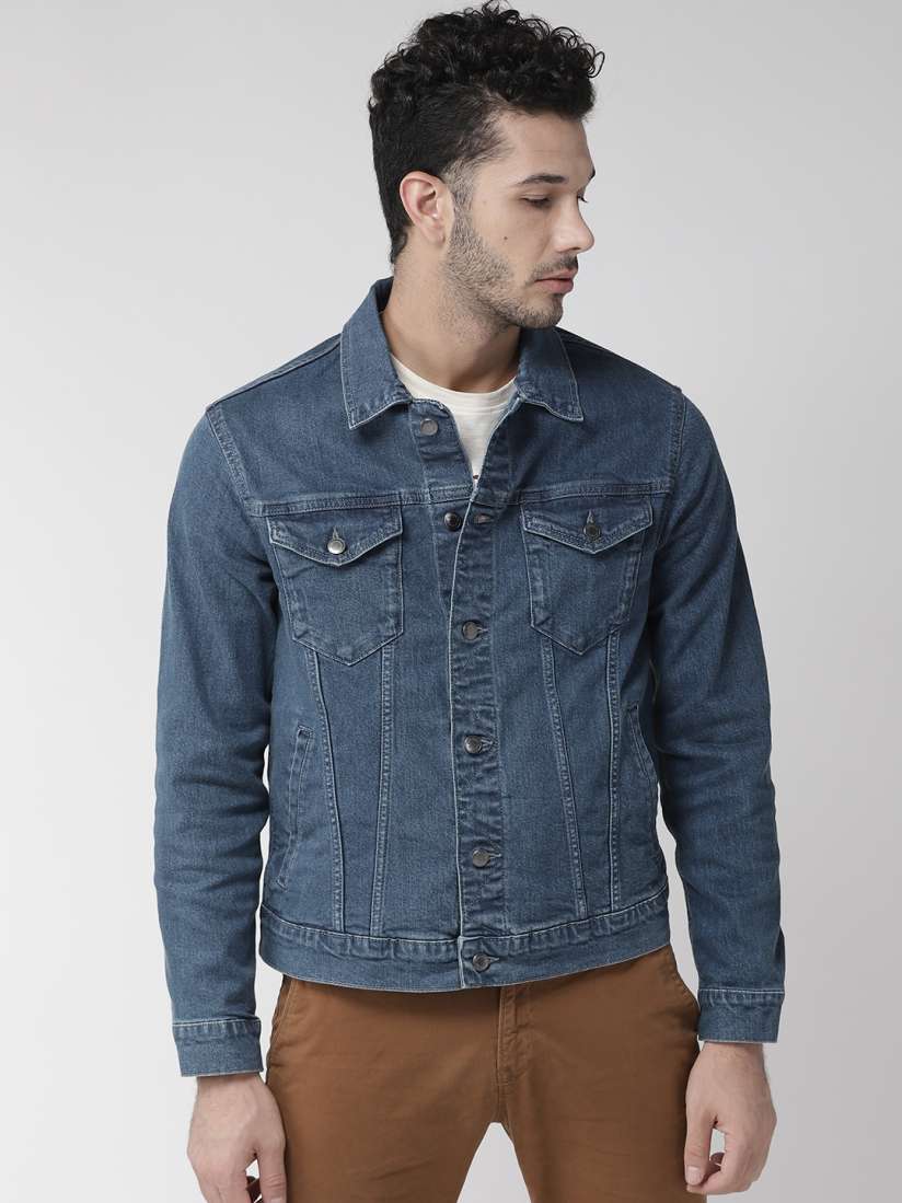 Buy Marks Spencer Men Navy Blue Solid Denim Jacket Jackets for Men 10293697 Myntra