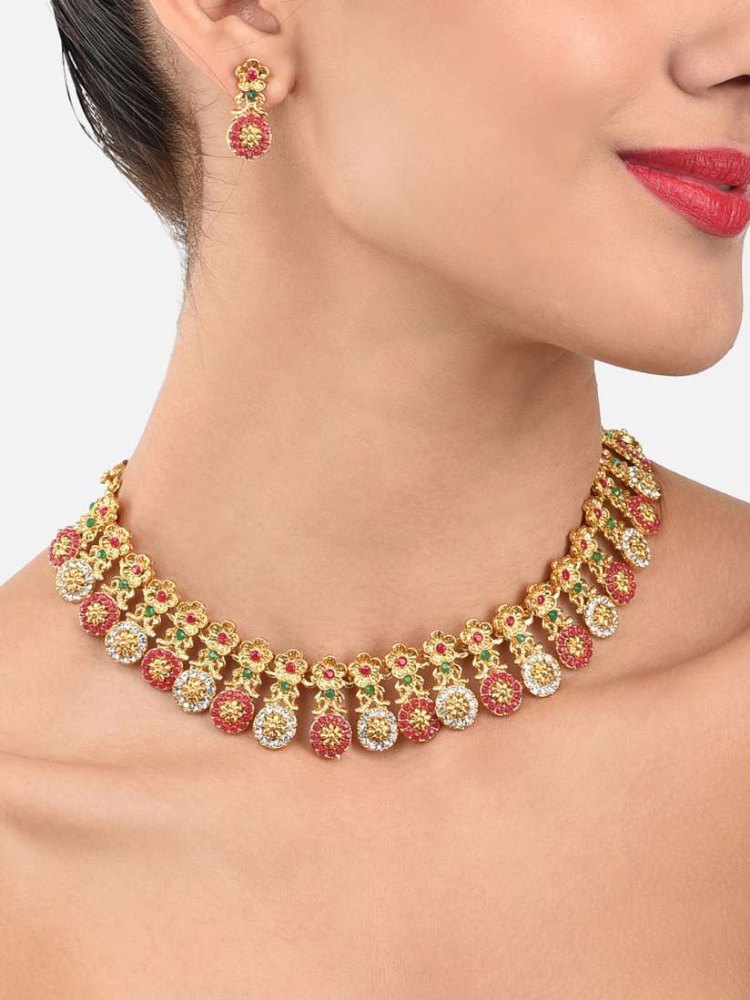 Buy Zaveri Pearls Red Gold Plated Jewellery Set Jewellery Set for Women 10296721 Myntra