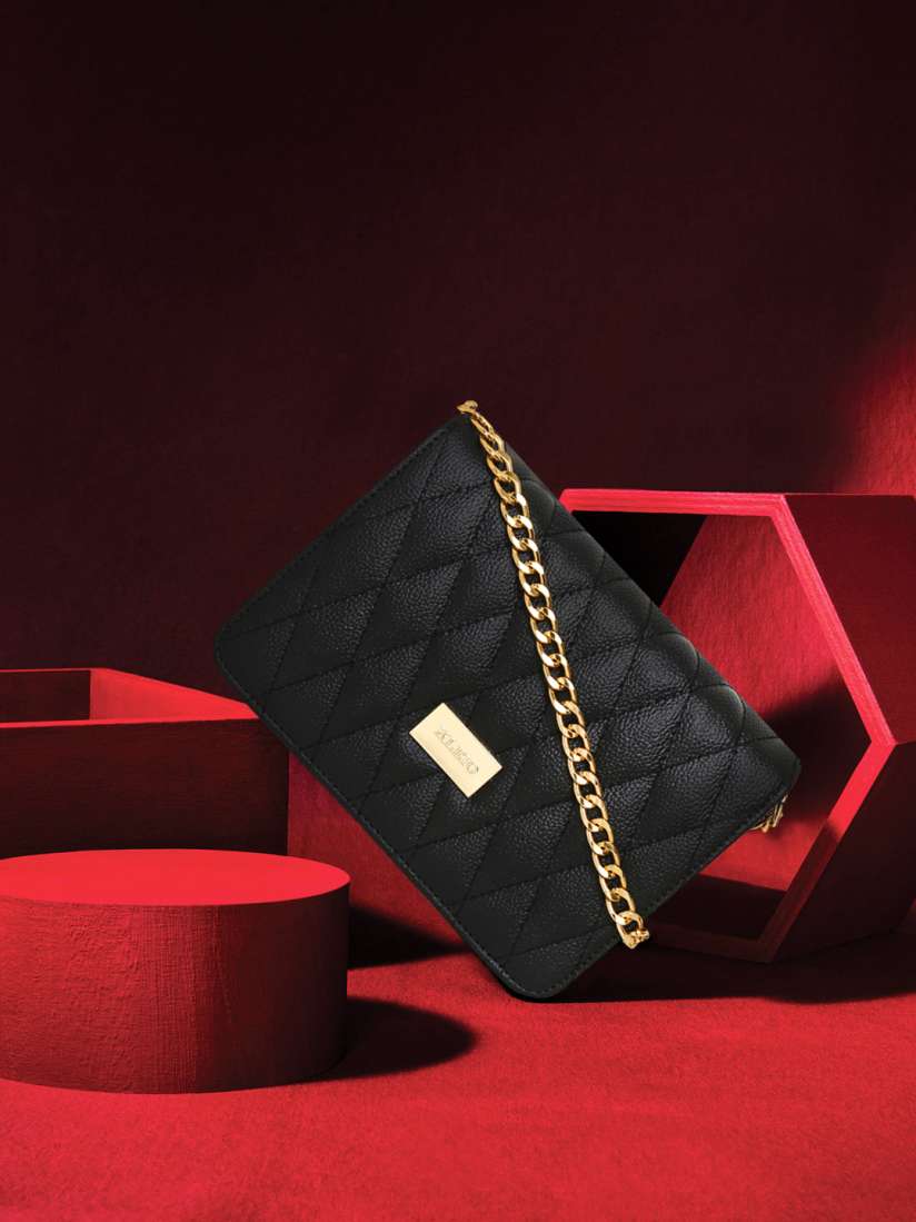 Buy KLEIO Black Quilted Structured Sling Party Bag Handbags for Women 10300335 Myntra