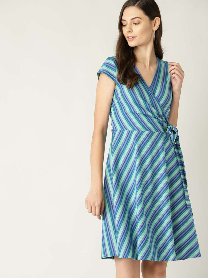 Buy United Colors of Benetton Women Blue Green Striped Wrap Dress Dresses for Women 10305127 Myntra