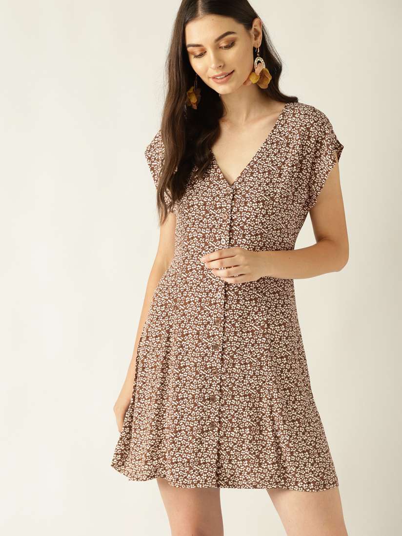 Buy MANGO Women Brown Off White Floral Print A Line Dress Dresses for Women 10313113 Myntra