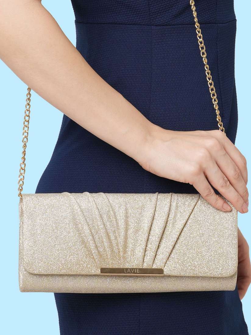 Buy Lavie Ava Gold Toned Solid Foldover Clutch Clutches for Women 10315623 Myntra