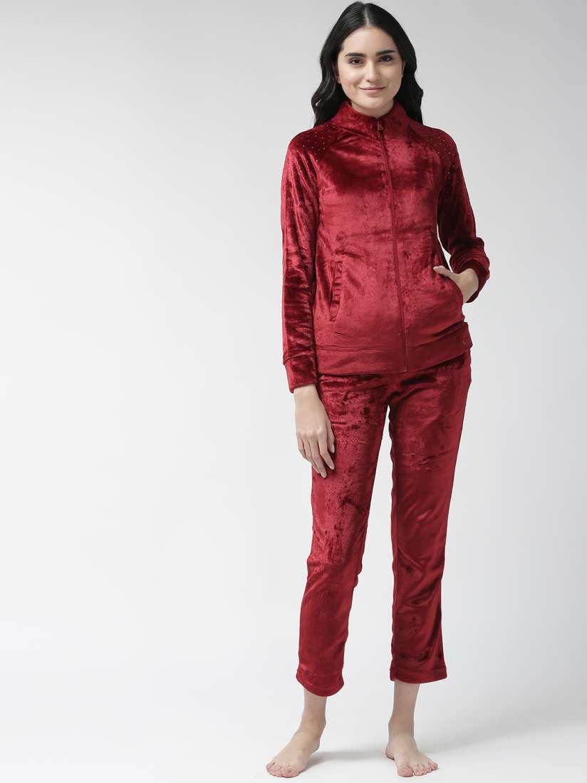 Buy MADAME M SECRET Women Maroon Solid Winter Night Suit S9W30603 033 Night suits for Women 10316619 Myntra