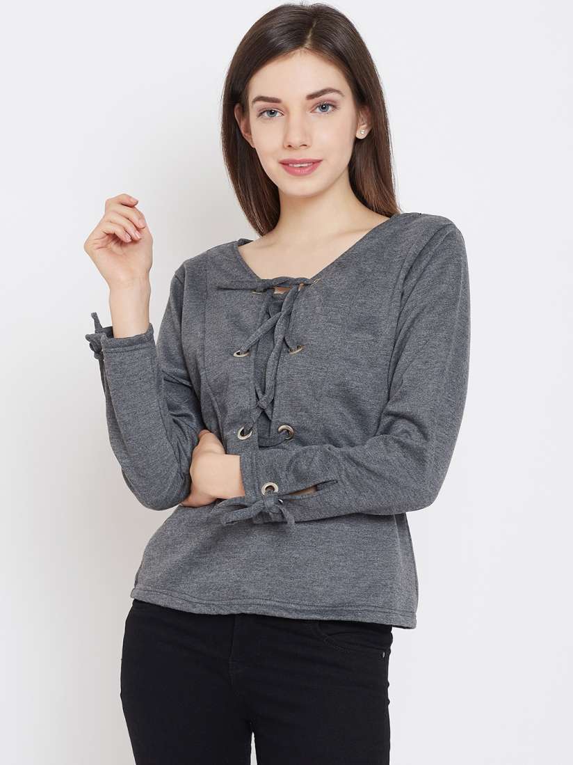 Buy Belle Fille Women Charcoal Grey Solid Winter Top Tops for Women 10319847 Myntra