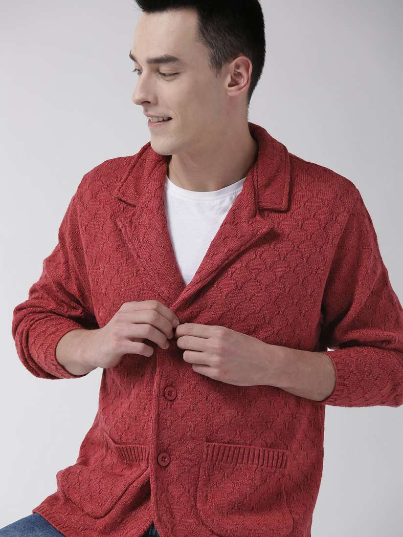Buy Mast Harbour Men Rust Red Self Design Cardigan Sweaters for Men 10323047 Myntra