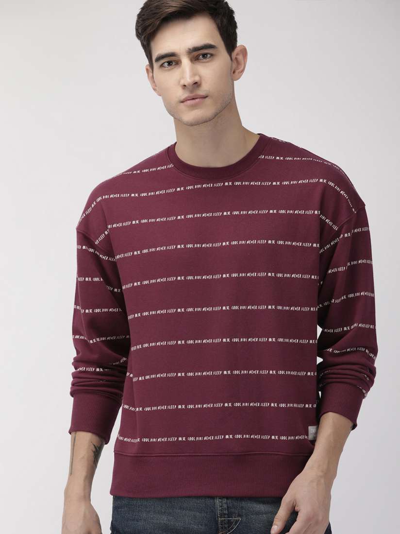 Buy Denizen From Levis Men Burgundy White Striped Sweatshirt Sweatshirts for Men 10323351 Myntra