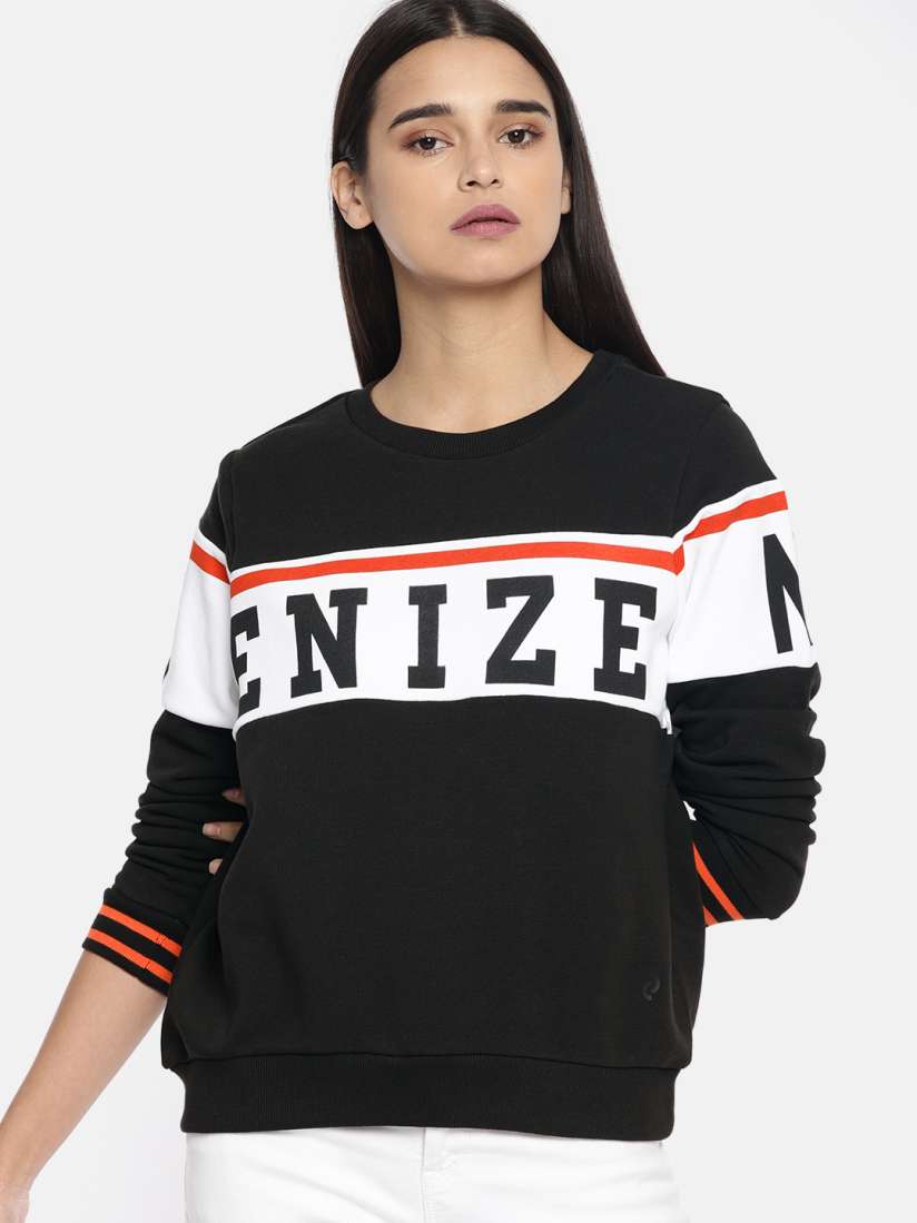 Buy Denizen From Levis Women Black White Printed Sweatshirt Sweatshirts for Women 10323765 Myntra