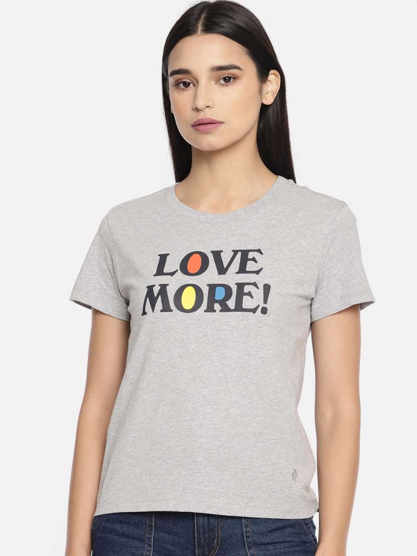 Buy Denizen From Levis Women Grey Melange Printed Round Neck T Shirt Tshirts for Women 10323781 Myntra