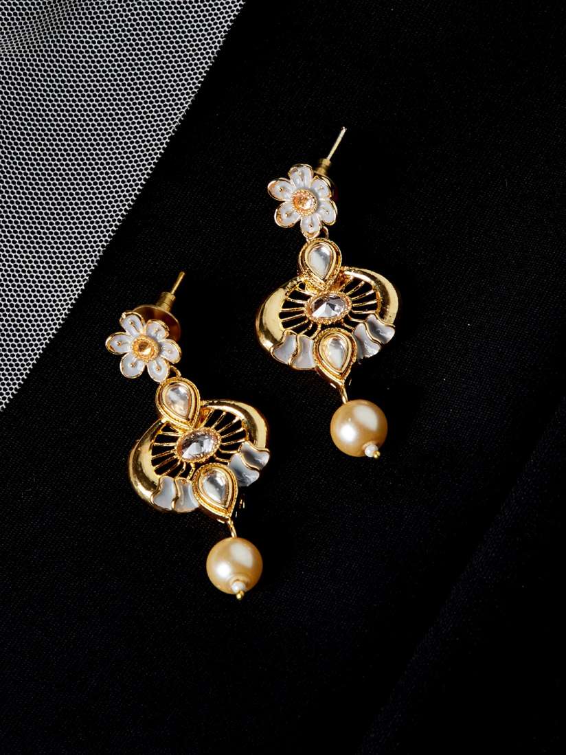 Buy PANASH Gold Plated Off White Floral Handpainted Drop Earrings Earrings for Women 10327459 Myntra
