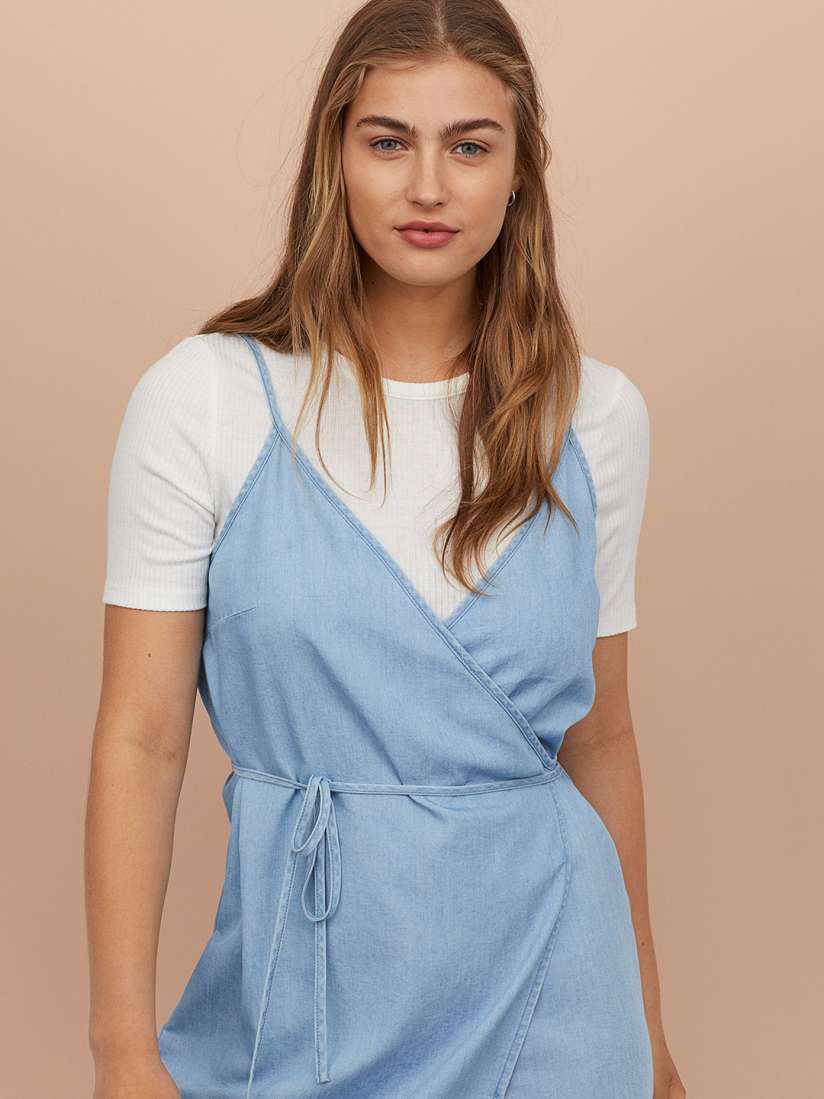 Buy H M Women Blue Solid Short Wrap Dress Dresses for Women 10332033 Myntra