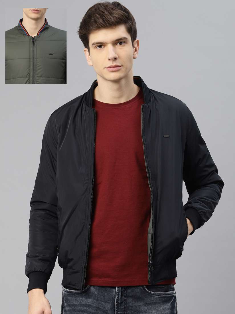 Buy Peter England Men Blue Olive Green Solid Reversible Bomber Jacket Jackets for Men 10332621 Myntra