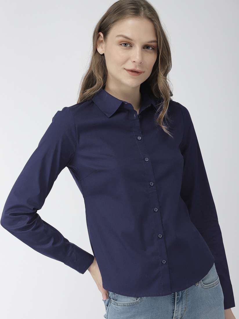 Buy FOREVER 21 Women Navy Blue Regular Fit Solid Casual Shirt Shirts for Women 10334243 Myntra