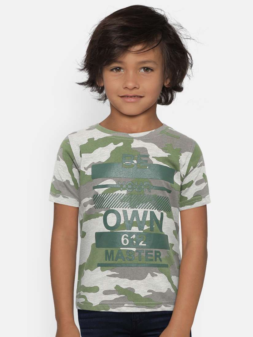 Buy 612 league Boys Grey Melange Olive Green Camouflage Printed Round Neck Pure Cotton T shirt Tshirts for Boys 10342229 Myntra