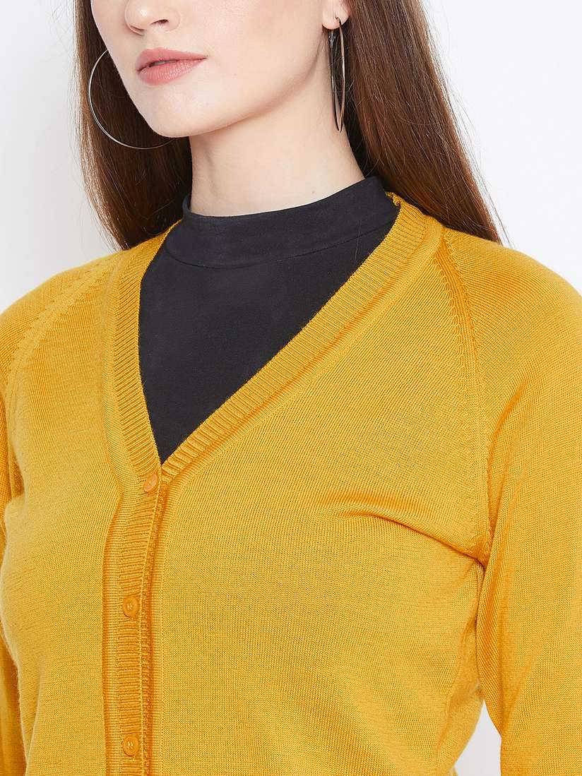 Buy Monte Carlo Women Mustard Yellow Woollen Solid Cardigan