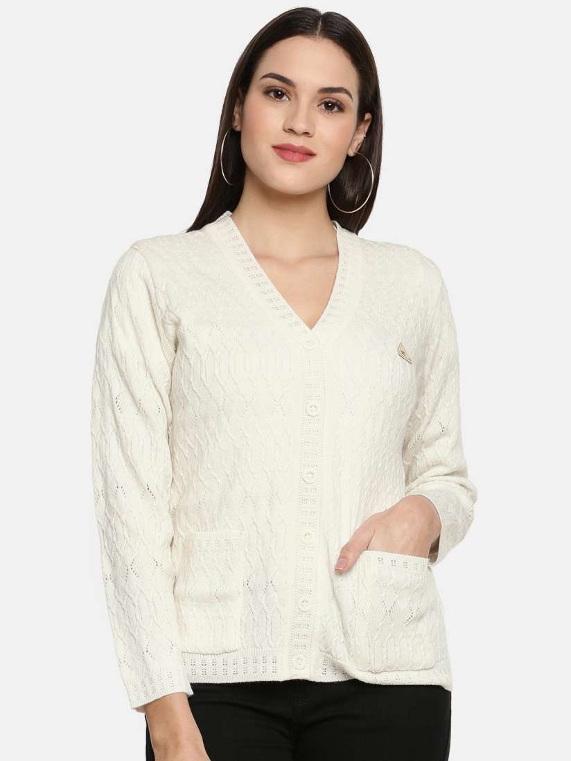Buy Monte Carlo Women Off White Self Design Cardigan Sweater Sweaters for Women 10349529 Myntra