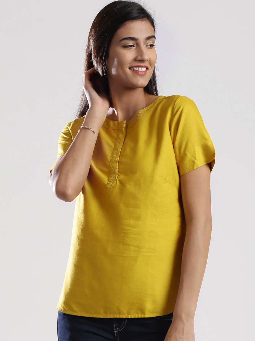 Yellow silk top womens discount