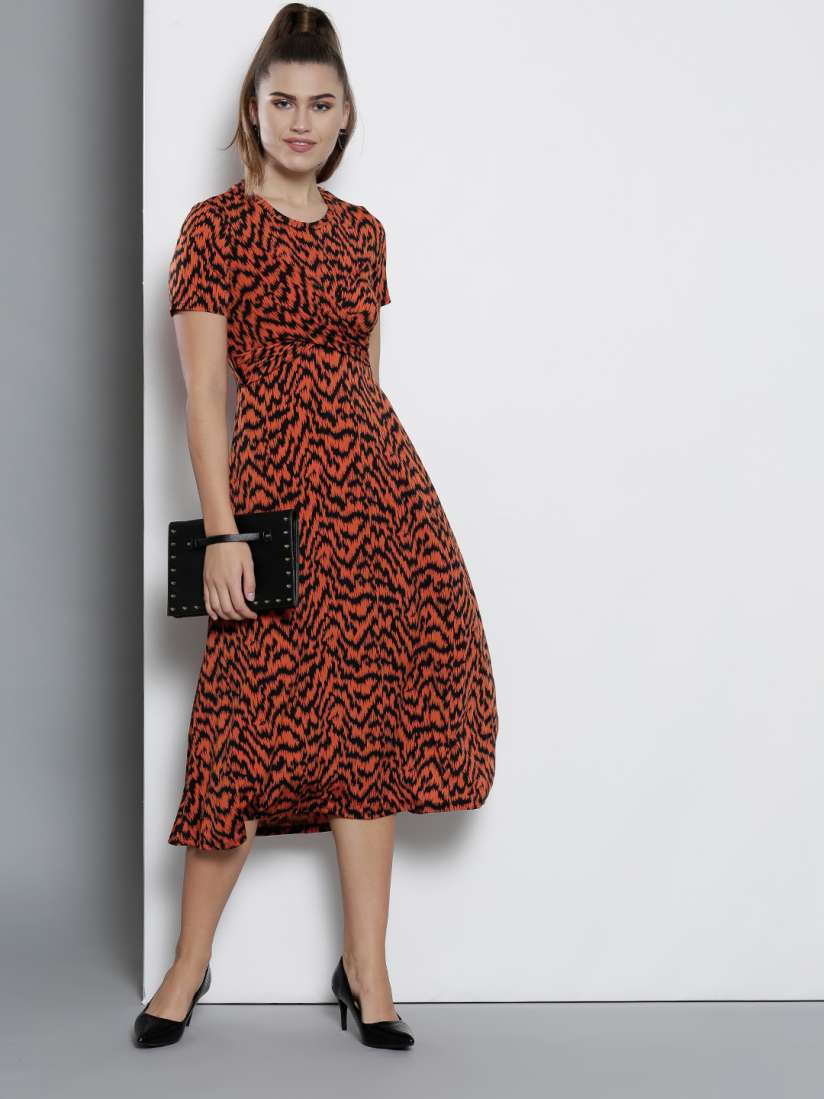Buy DOROTHY PERKINS Women Rust Orange Black Printed A Line Dress Dresses for Women 10351413 Myntra